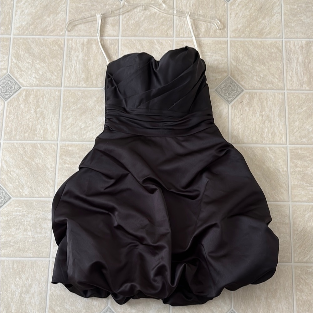 David's Bridal Black Strapless Bubble Hem Cocktail Dress
